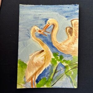 Original watercolor herons water birds sale 5 by 7